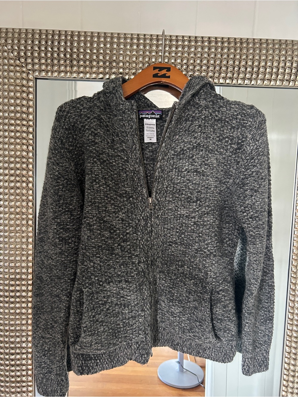 Patagonia Women’s 100% Lambswool Gray Zip-Front Hooded Sweater